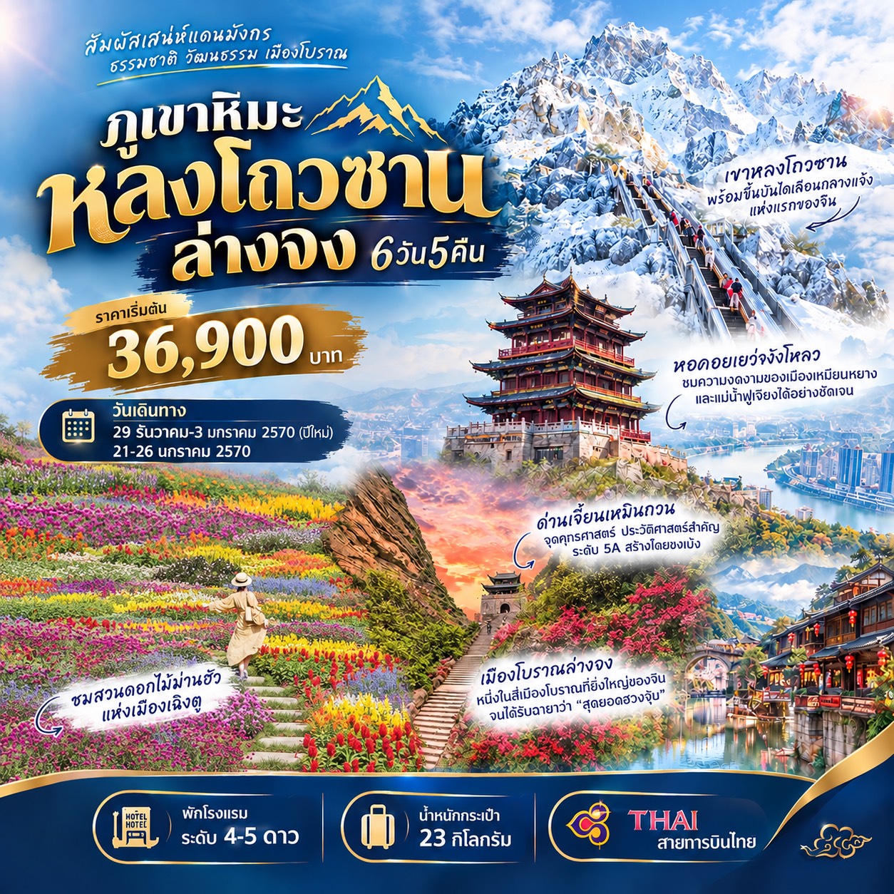 ทัวร์จีน ภูเขาหิมะหลงโถวซาน ล่างจง 6วัน 5คืน (TG)